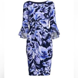 Connected Apparel Blue Floral Pencil Skirt